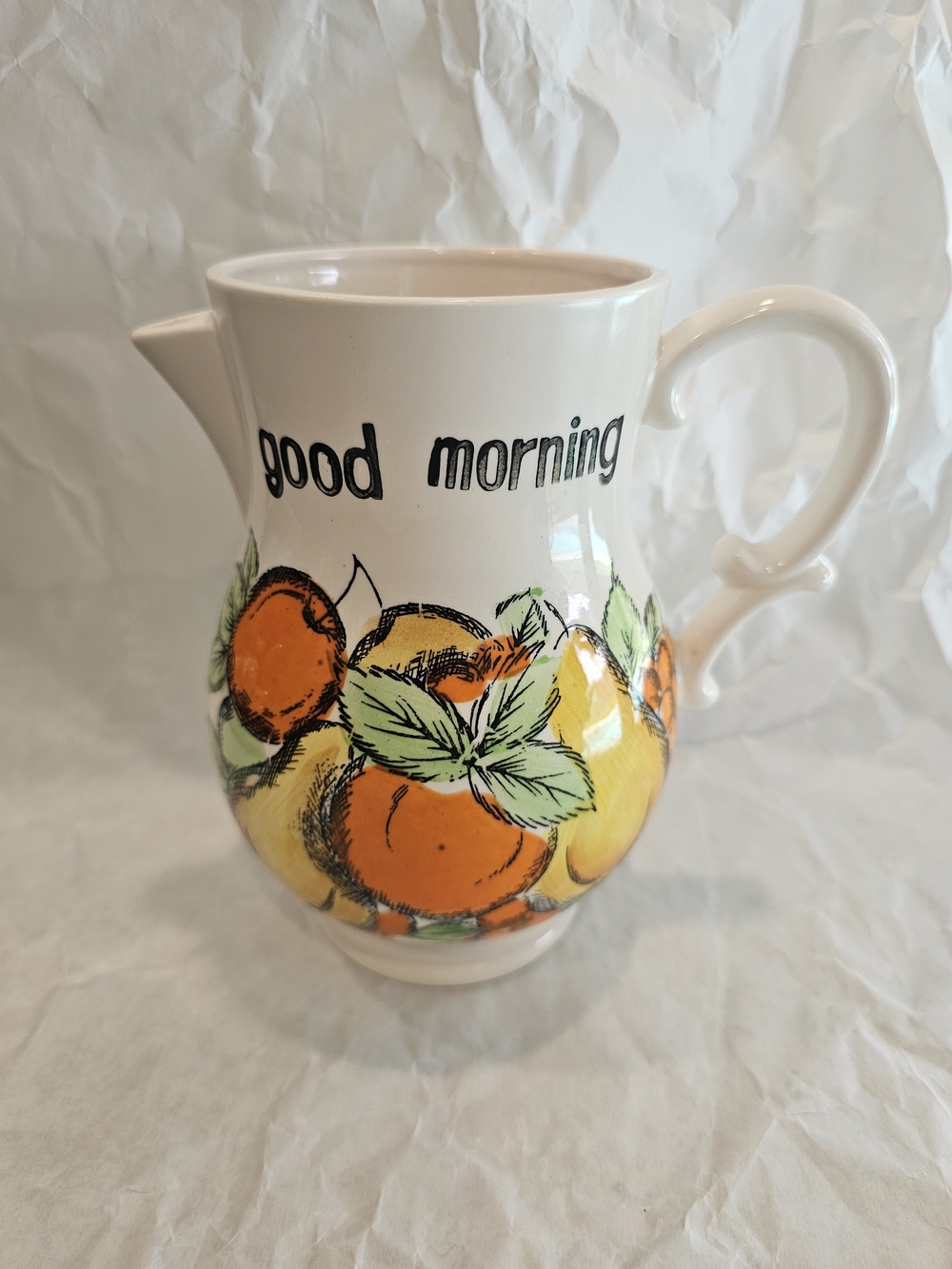 Italian Fruit Ceramic Creamer Pitcher, Glossy White, Good Morning